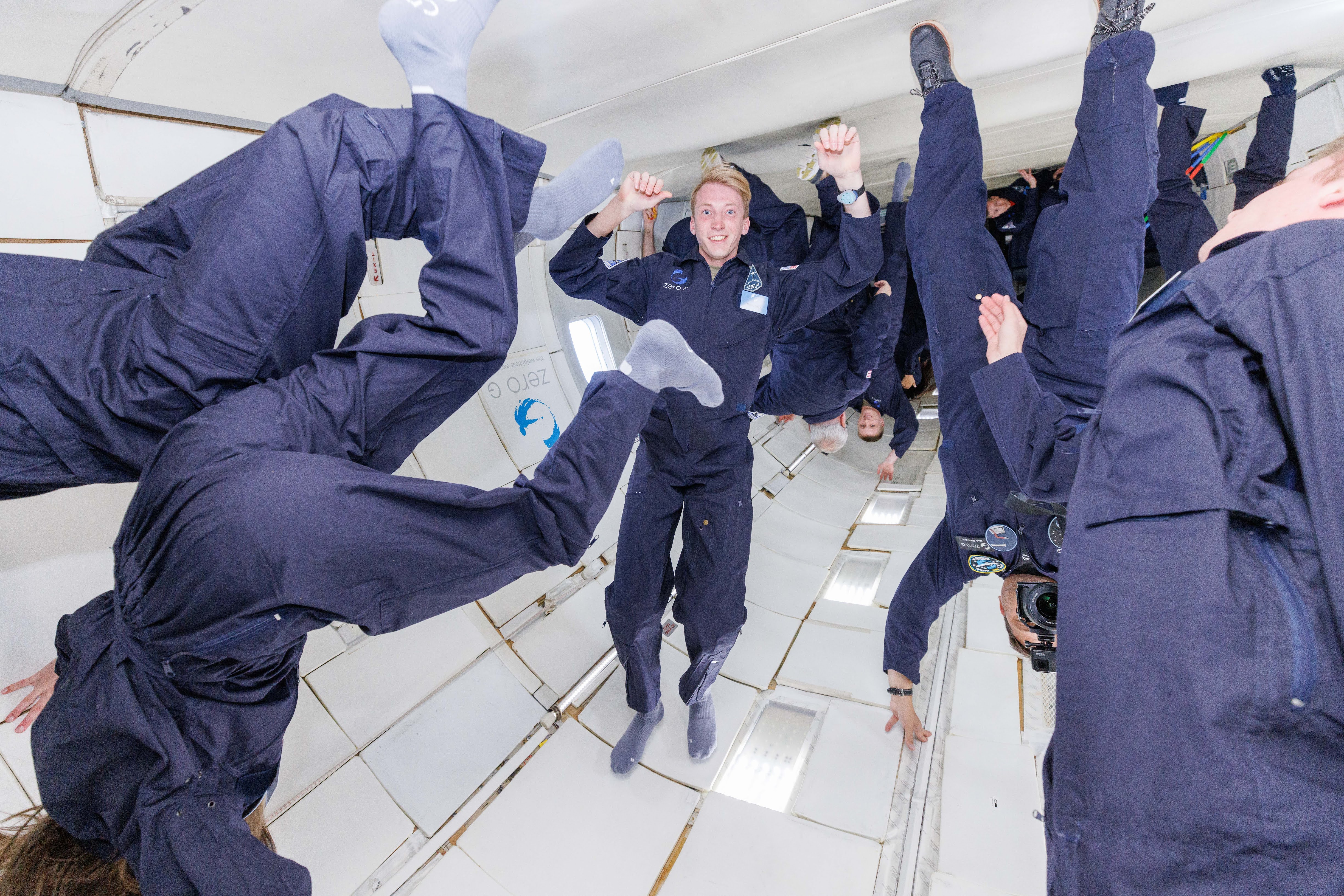 USAFA cadets aboard a Zero-G parabolic flight during space operations training, 2022.